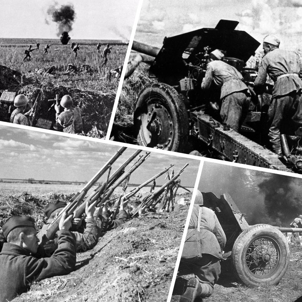 Battle of Kursk collage — infantry, artillery, anti-aircraft