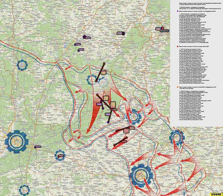 Map of 7th Guards IAD losses during Kursk-Orel operation, July-August 1943
